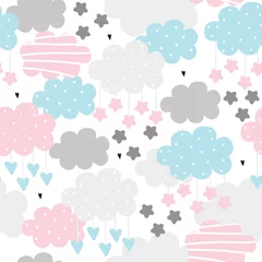 Tapeten Cute hand drawn clouds and stars Seamless pattern. vector illustration. © iryna_boiko