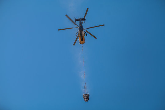 Russian multirole helicopter Kamov, Ka-32A11BC during fire fighting mission 