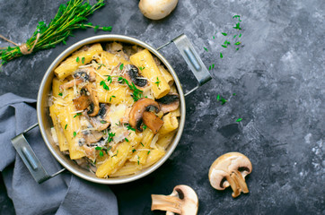 Creamy Mushroom Pasta with Fresh Thyme and Parmesan, Italian Cuisine