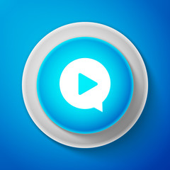 White Play in circle icon isolated on blue background. Circle blue button with white line. Vector Illustration