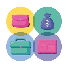 safe box with economy and financial icons