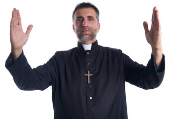 Fototapeta premium Priest open arms blessing praying God