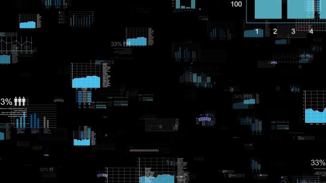 PNG Alpha.Looping infographic zoom in animation.Flying through stock market business,population,demographic,bar charts,Graphs elements.HUD digital elements,text code.