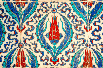 04.12.2010 ISTANBUL TURKEY Rüstem Paşa Mosque has the most beautiful and delicate examples of classical Iznik tiles dating back to 16th century. - 229805372