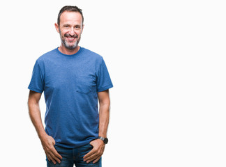 Fototapeta premium Middle age hoary senior man over isolated background with a happy and cool smile on face. Lucky person.