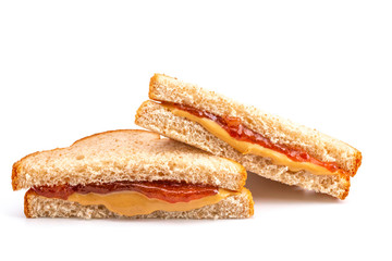 A Classic Peanut Butter and Strawberry Jelly Sandwich on Wheat Bread - Powered by Adobe