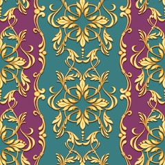 Seamless baroque pattern with decorative golden scrolls