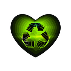 Recycle eco. Valentine day with the sign of the green arrows recycle. Recycled materials symbol. Heart icon a symbol of love. Flat style for graphic and web design, logo. Vector