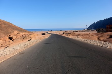 Asphalt road near Dahab, South Sinai in Egypt.