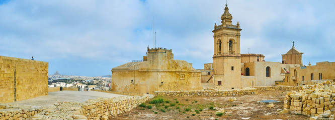 Panorama of Rabat Cathedral and St John Cavalier, Victoria, Gozo, Malta