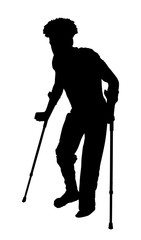 Man With Broken Leg Using Crutches