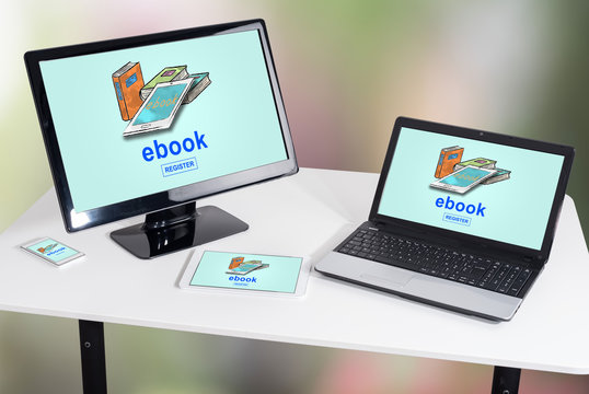 E-book concept on different devices