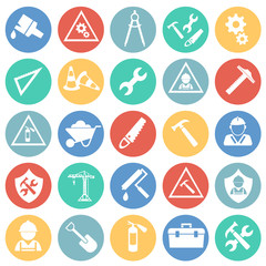 Tools and Construction set on color circles white background icons