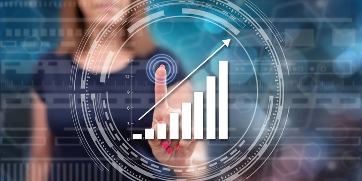 Woman touching a financial growth concept