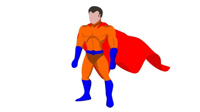 Cartoon superhero with cloak animation