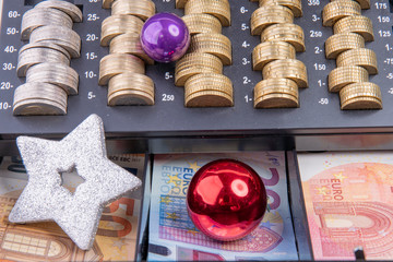 cash box with christmas ball