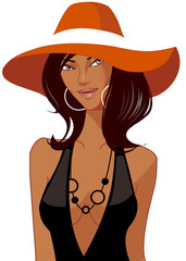 Close-up of a woman smiling and wearing a hat