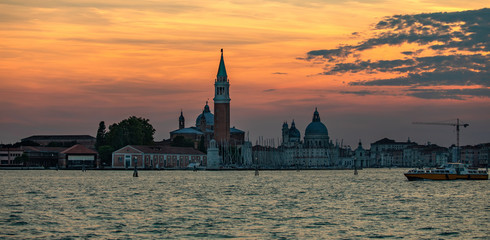 Fototapeta na wymiar Italy beauty, evening with San Giorgio Maggiore church and cathedral Santa Maria della Salute, Venezia, Venice