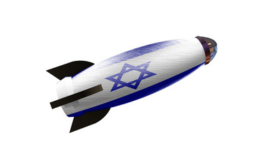 Obraz premium Rocket space ship with Israeli Flag 3D illustration