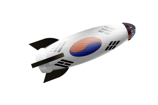 Rocket space ship with South Korean Flag 3D illustration