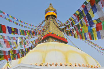 Prayer Flags at Boudhanath stupa in Kathmandu, Nepal.