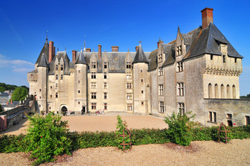 View of the castle garden and town Langeais. Loire Valley France.