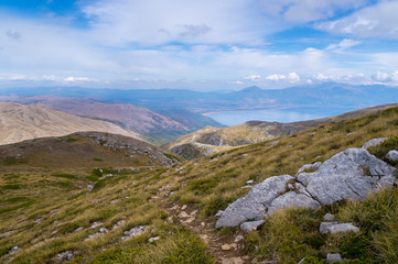 Beautiful scenic view on Lake Prespa at Galicica National Park, Macedonia in autumn.