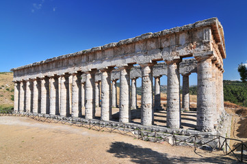 Greek temple of Venus Segesta village Sicily Italy.