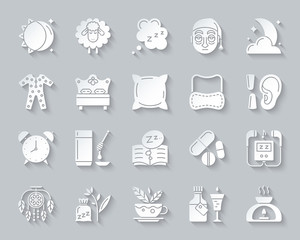 Insomnia simple paper cut icons vector set