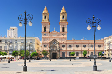 Fototapeta na wymiar San Antonio church on the San Antonio square. Cadiz. Andalucia. Spain.
