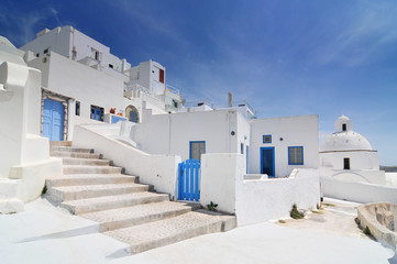 Traditional white houses Aegean architecture Ia Santorini island Greece.