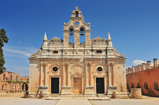 The main church of Arkadi Monastery, symbol of the struggle of Cretans against the Ottoman Empire , Rethymno, Crete, Greece.