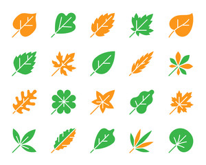 Organic Leaf simple color flat icons vector set