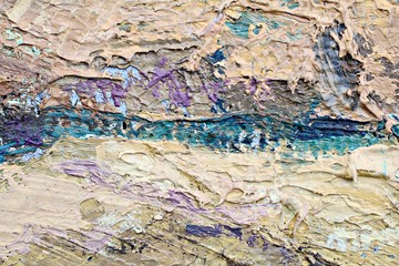Close up of oil painting texture with brush strokes and palette knife strokes