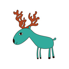 Green elk. Childish cartoon forest wild animals