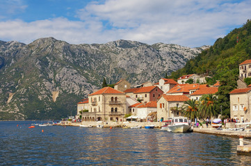 Fototapeta na wymiar Beautiful Mediterranean landscape. Montenegro, Bay of Kotor. View of Perast town