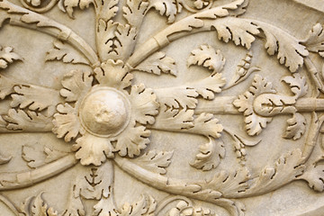 Detail of ancient roman shield carved in stone