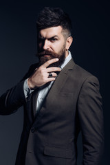 Ive had a great experience in the fashion business. Business as usual. Mens fashion. Bearded man after barber shop. Man with long beard in business wear. Barber shop is a life style