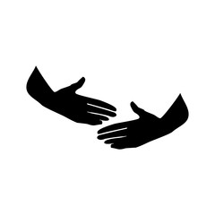 Two arms outstretched to each other. Vector isolated monochrome picture.