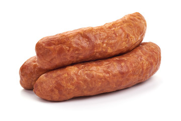 Garlic Pork Sausages, Close-up, isolated on a white background.