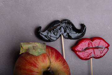 Black Mustache, red lips, together is love, Forbidden fruit