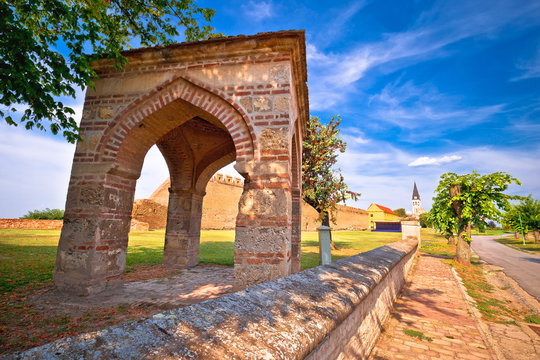 Town of Ilok defense walls and church view