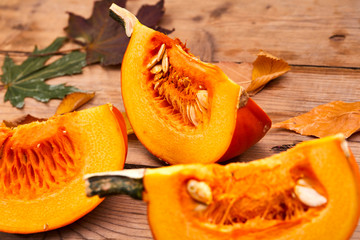 fresh pumpkin and leaves