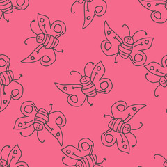 Seamless pattern with happy butterfly fairy sorceress. Vector illustration.