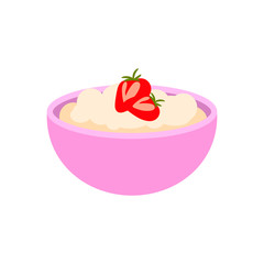 Porridge in a bowl with strawberry on top.