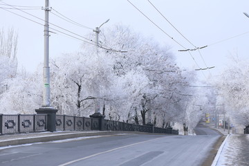 Snowy city road