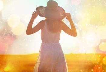 Outdoor summer portrait of pretty young smiling