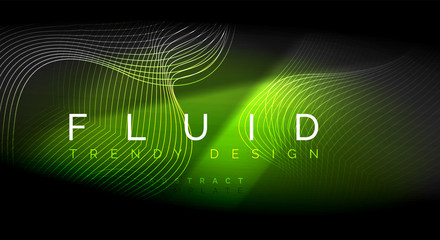 Obraz premium Neon glowing fluid wave lines, magic energy space light concept, abstract background wallpaper design, ripple texture illustration
