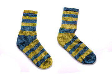 Festive multi-colored striped socks.