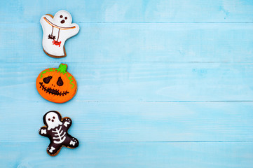 Top view Halloween gingerbread background.